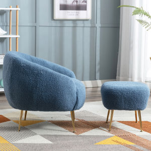 Modern Comfy Leisure Accent Chair Teddy Short Plush Particle Velvet Armchair with Ottoman for Living Room