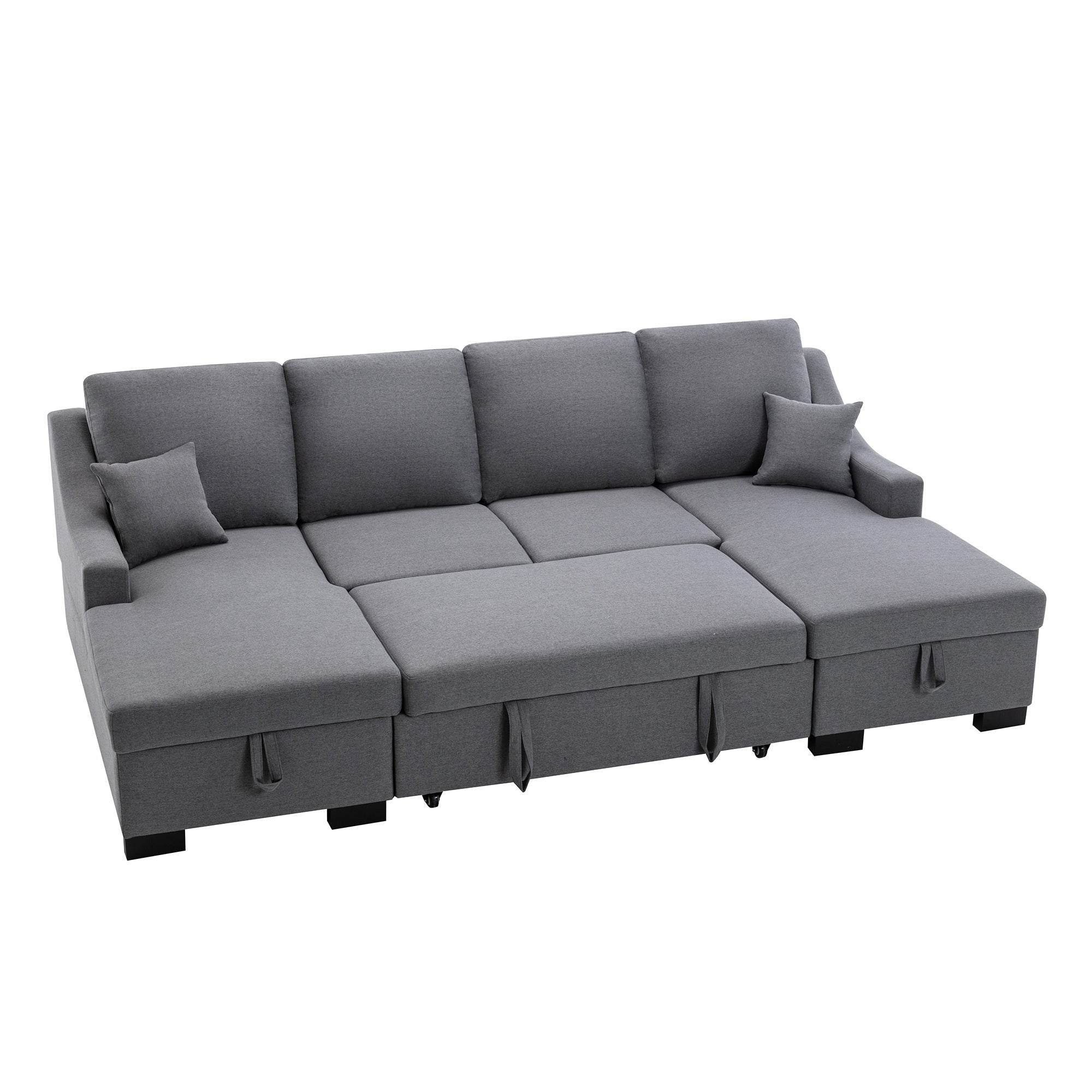 Upholstery Sleeper Sectional Sofa with Double Storage Spaces; 2 Tossing Cushions