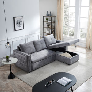 Sectional Sofa with Pulled Out Bed 2 Seats Sofa and Reversible Chaise with Storage