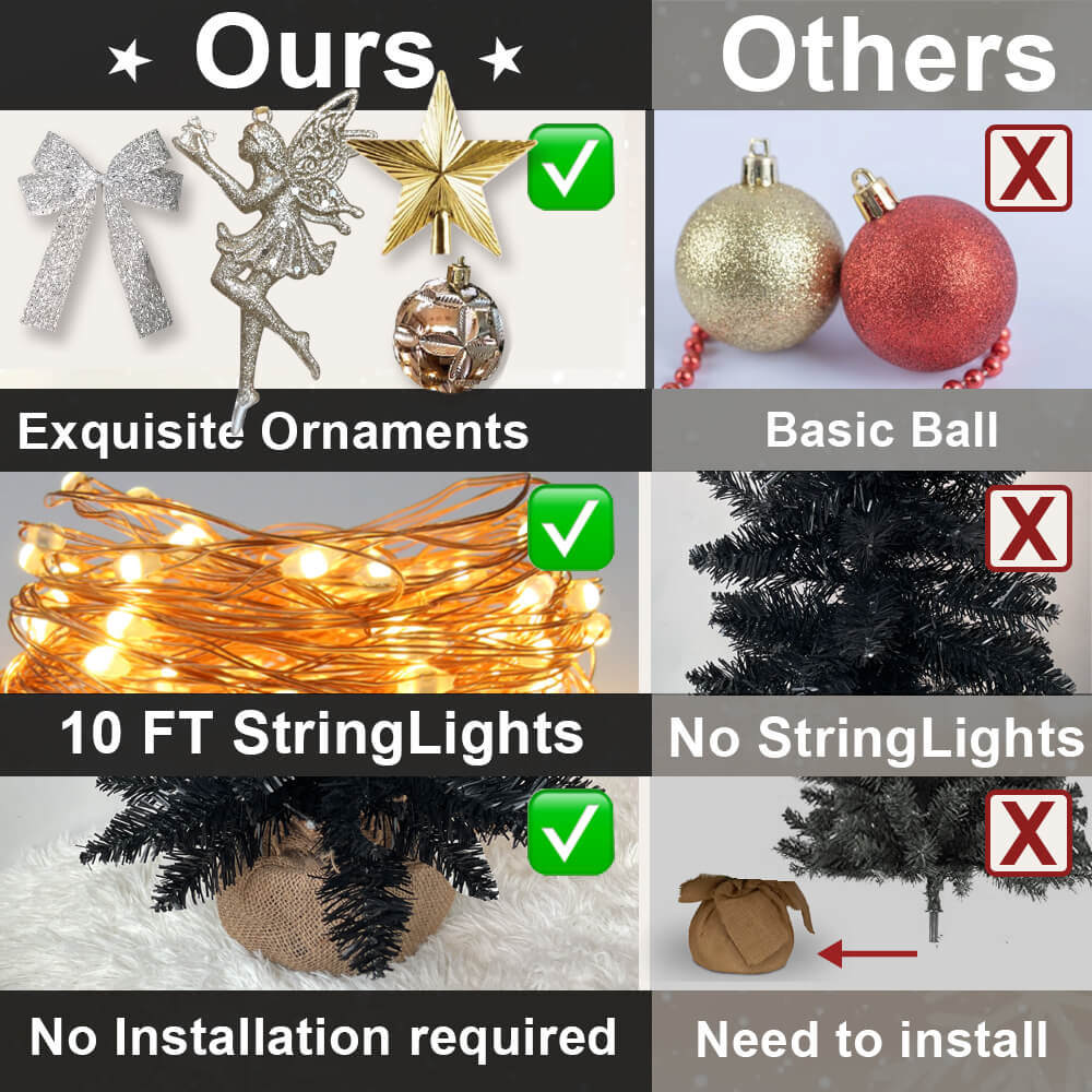 2ft Mini Christmas Tree with Light Tabletop Black Christmas Decoration with Flocked Snow