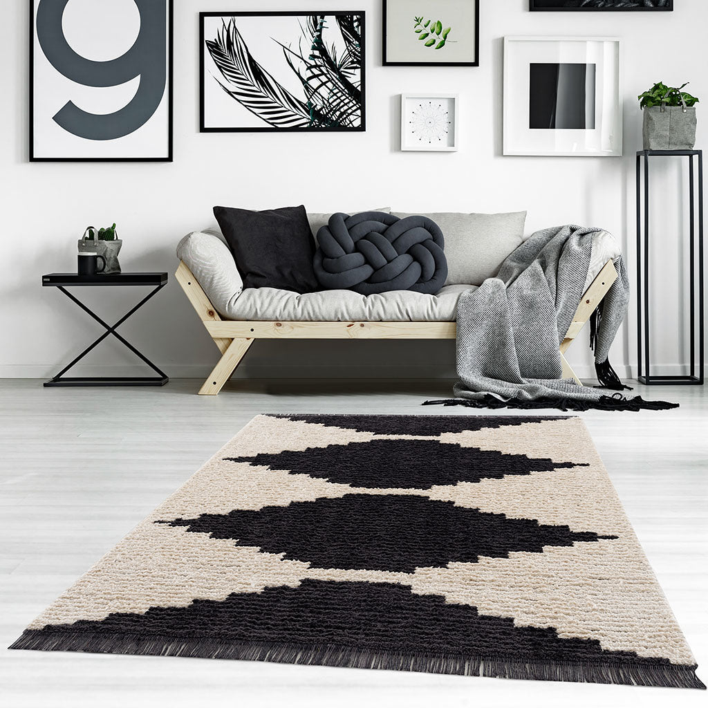 Black & Ivory Modern Area Rug 6x9