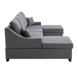 Upholstery Sleeper Sectional Sofa with Double Storage Spaces 2 Tossing Cushions - Grey