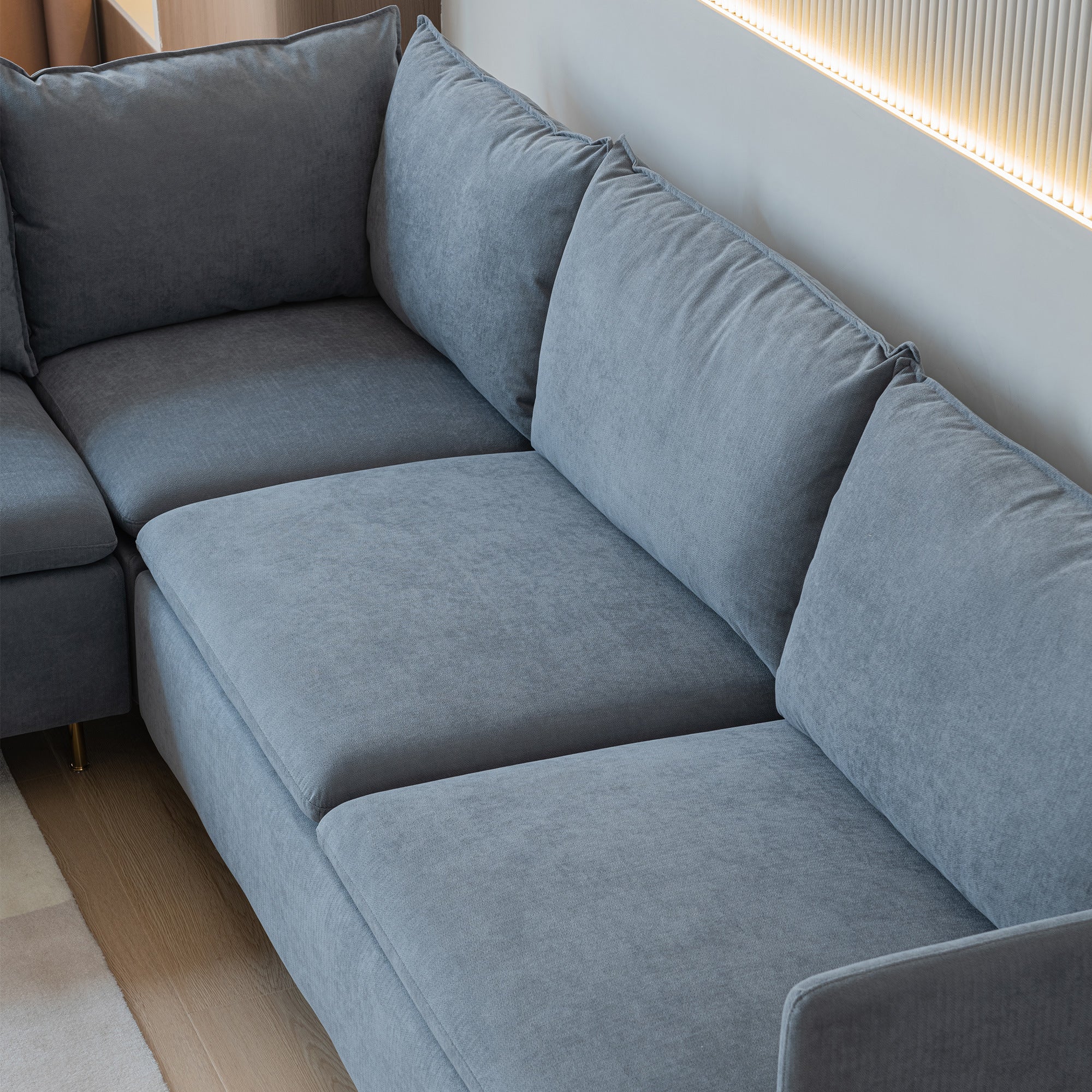 Modular L-shaped Corner sofa ; Left Hand Facing Sectional Couch; Grey Cotton Linen-90.9''
