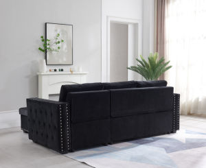 Sectional Sofa with Pulled Out Bed 2 Seats Sofa and Reversible Chaise with Storage