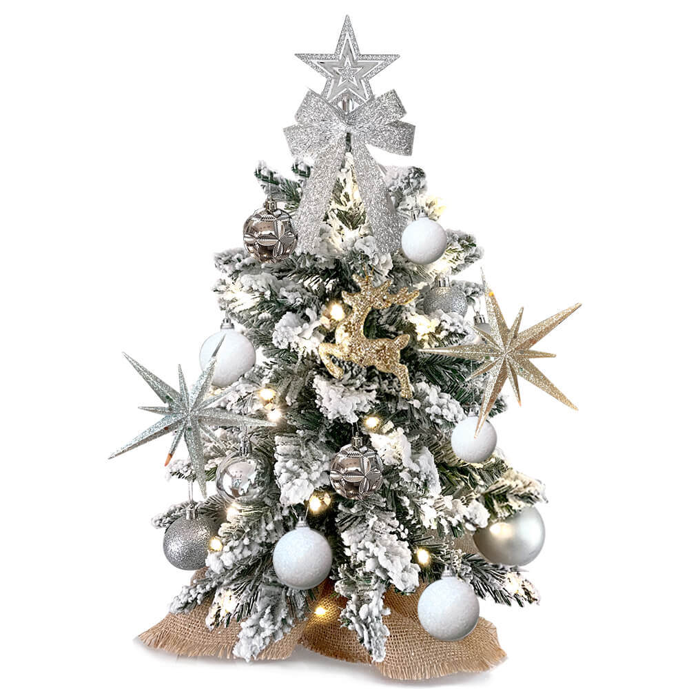 2ft Tabletop Christmas Tree with Light Christmas Decoration with Flocked Snow