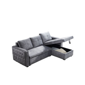 Sectional Sofa with Pulled Out Bed 2 Seats Sofa and Reversible Chaise with Storage