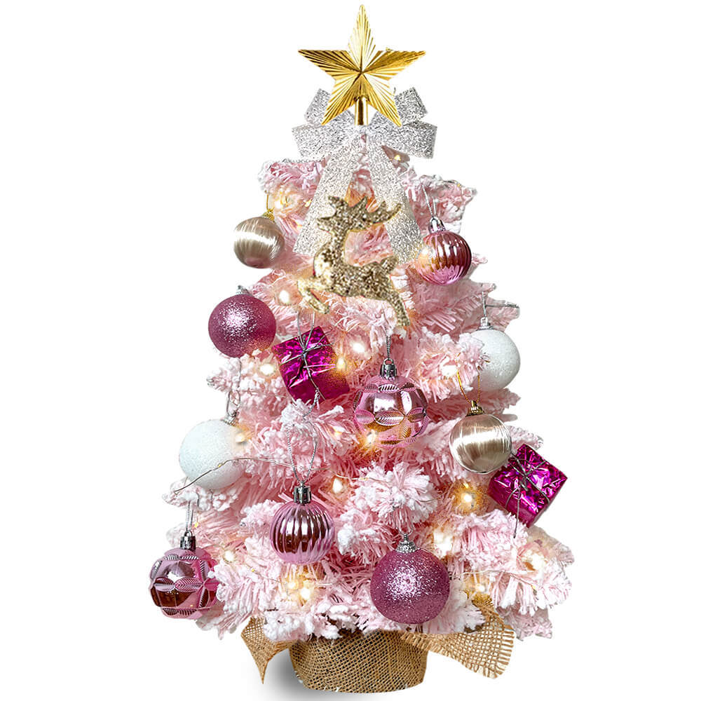 2ft Tabletop Christmas Tree with Light Christmas Decoration with Flocked Snow
