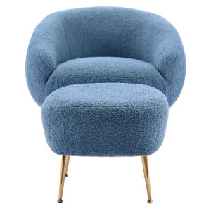 Modern Comfy Leisure Accent Chair Teddy Short Plush Particle Velvet Armchair with Ottoman for Living Room