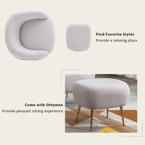 Modern Comfy Leisure Accent Chair Teddy Short Plush Particle Velvet Armchair with Ottoman for Living Room