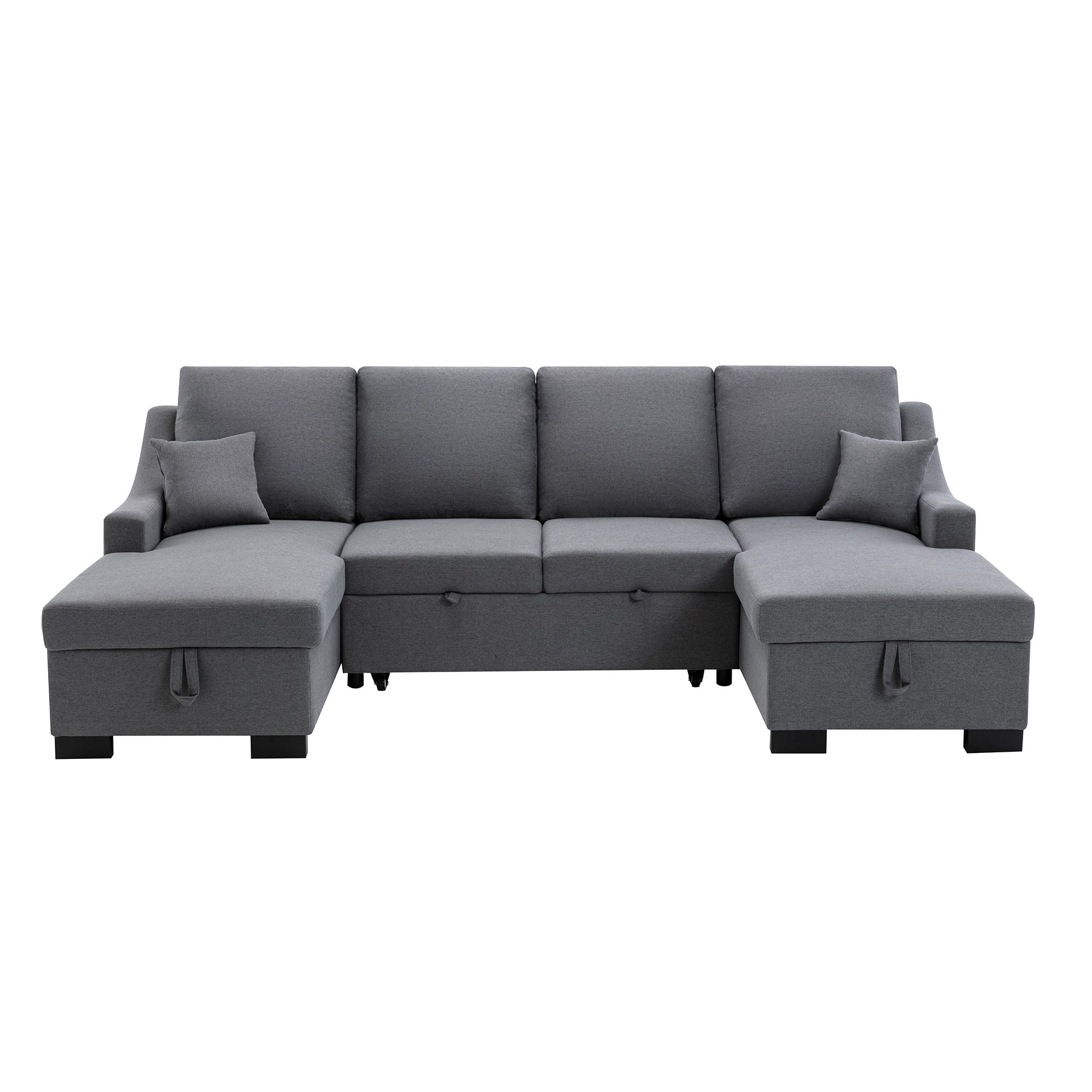 Upholstery Sleeper Sectional Sofa with Double Storage Spaces; 2 Tossing Cushions