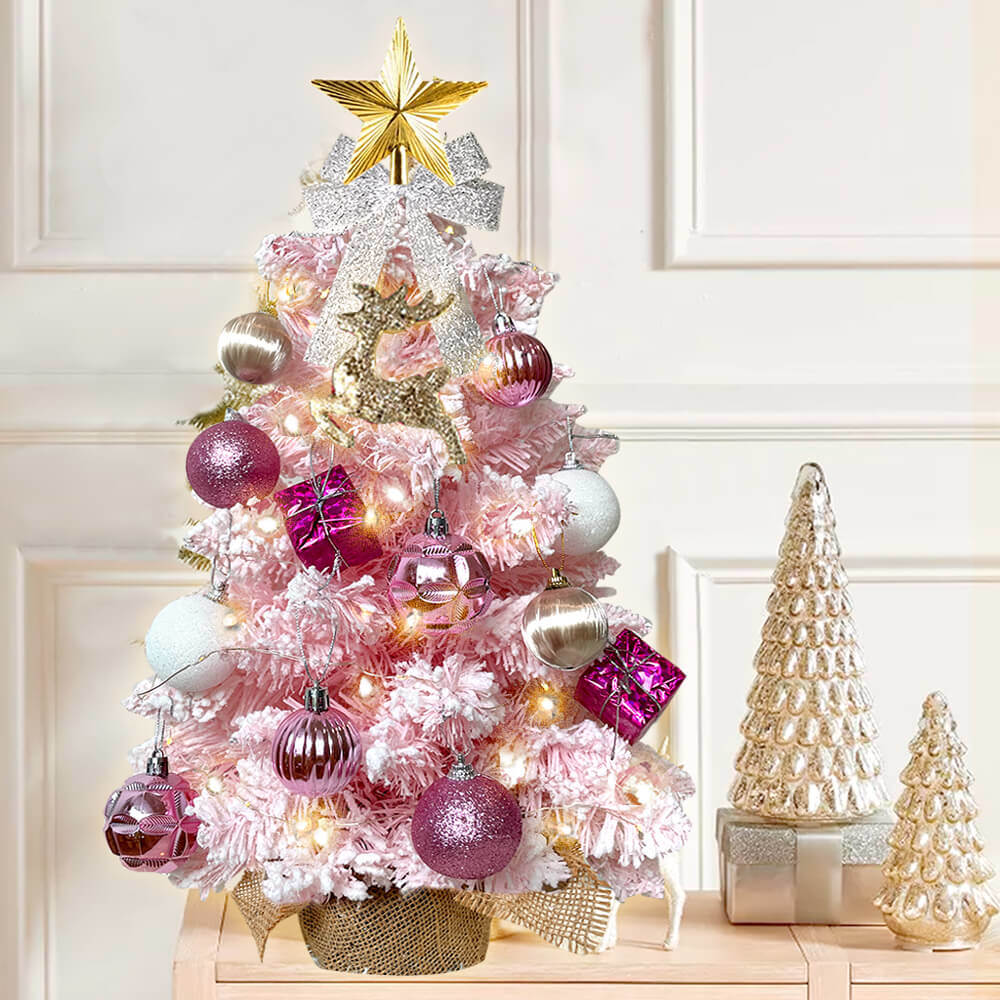 2ft Tabletop Christmas Tree with Light Christmas Decoration with Flocked Snow