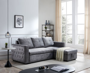 Sectional Sofa with Pulled Out Bed 2 Seats Sofa and Reversible Chaise with Storage