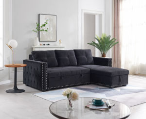 Sectional Sofa with Pulled Out Bed 2 Seats Sofa and Reversible Chaise with Storage