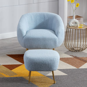 Modern Comfy Leisure Accent Chair Teddy Short Plush Particle Velvet Armchair with Ottoman for Living Room