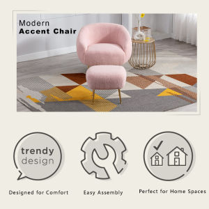 Modern Comfy Leisure Accent Chair Teddy Short Plush Particle Velvet Armchair with Ottoman for Living Room