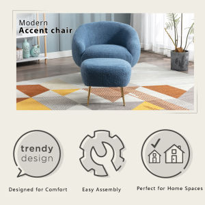 Modern Comfy Leisure Accent Chair Teddy Short Plush Particle Velvet Armchair with Ottoman for Living Room