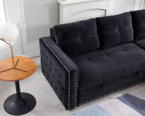 Sectional Sofa with Pulled Out Bed 2 Seats Sofa and Reversible Chaise with Storage