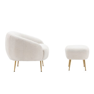 Modern Comfy Leisure Accent Chair Teddy Short Plush Particle Velvet Armchair with Ottoman for Living Room