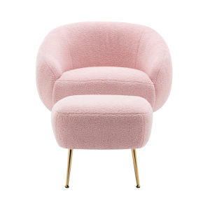 Modern Comfy Leisure Accent Chair Teddy Short Plush Particle Velvet Armchair with Ottoman for Living Room