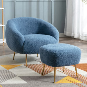 Modern Comfy Leisure Accent Chair Teddy Short Plush Particle Velvet Armchair with Ottoman for Living Room