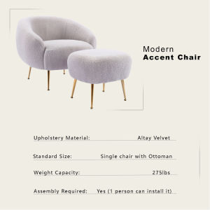 Modern Comfy Leisure Accent Chair Teddy Short Plush Particle Velvet Armchair with Ottoman for Living Room
