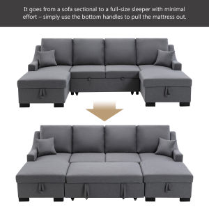 Upholstery Sleeper Sectional Sofa with Double Storage Spaces 2 Tossing Cushions - Grey