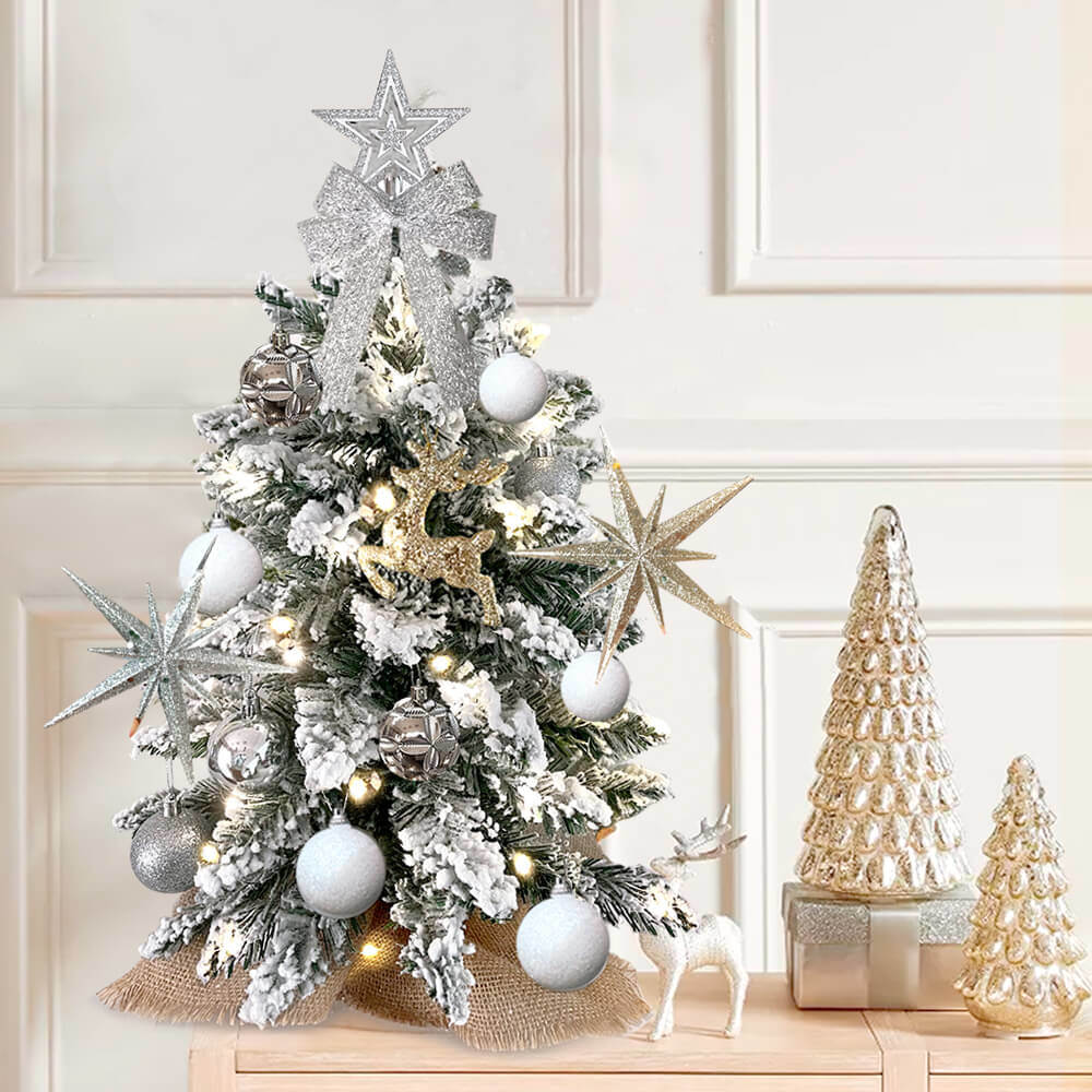 2ft Tabletop Christmas Tree with Light Christmas Decoration with Flocked Snow