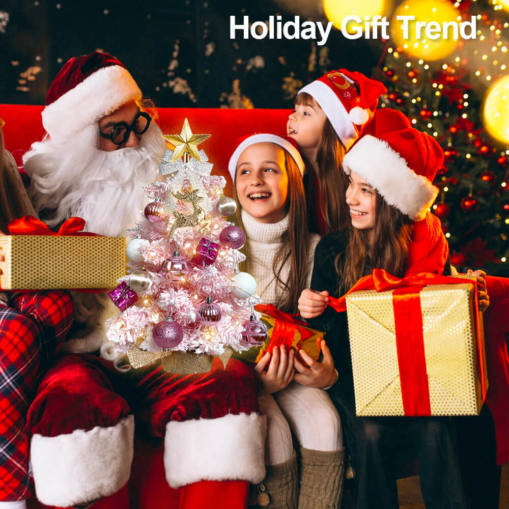 2ft Tabletop Christmas Tree with Light Christmas Decoration with Flocked Snow