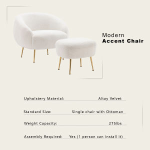 Modern Comfy Leisure Accent Chair Teddy Short Plush Particle Velvet Armchair with Ottoman for Living Room
