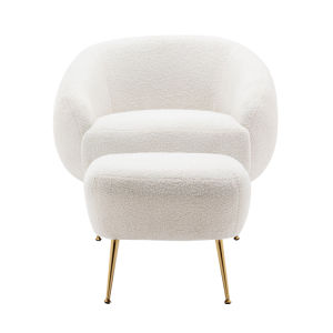 Modern Comfy Leisure Accent Chair Teddy Short Plush Particle Velvet Armchair with Ottoman for Living Room