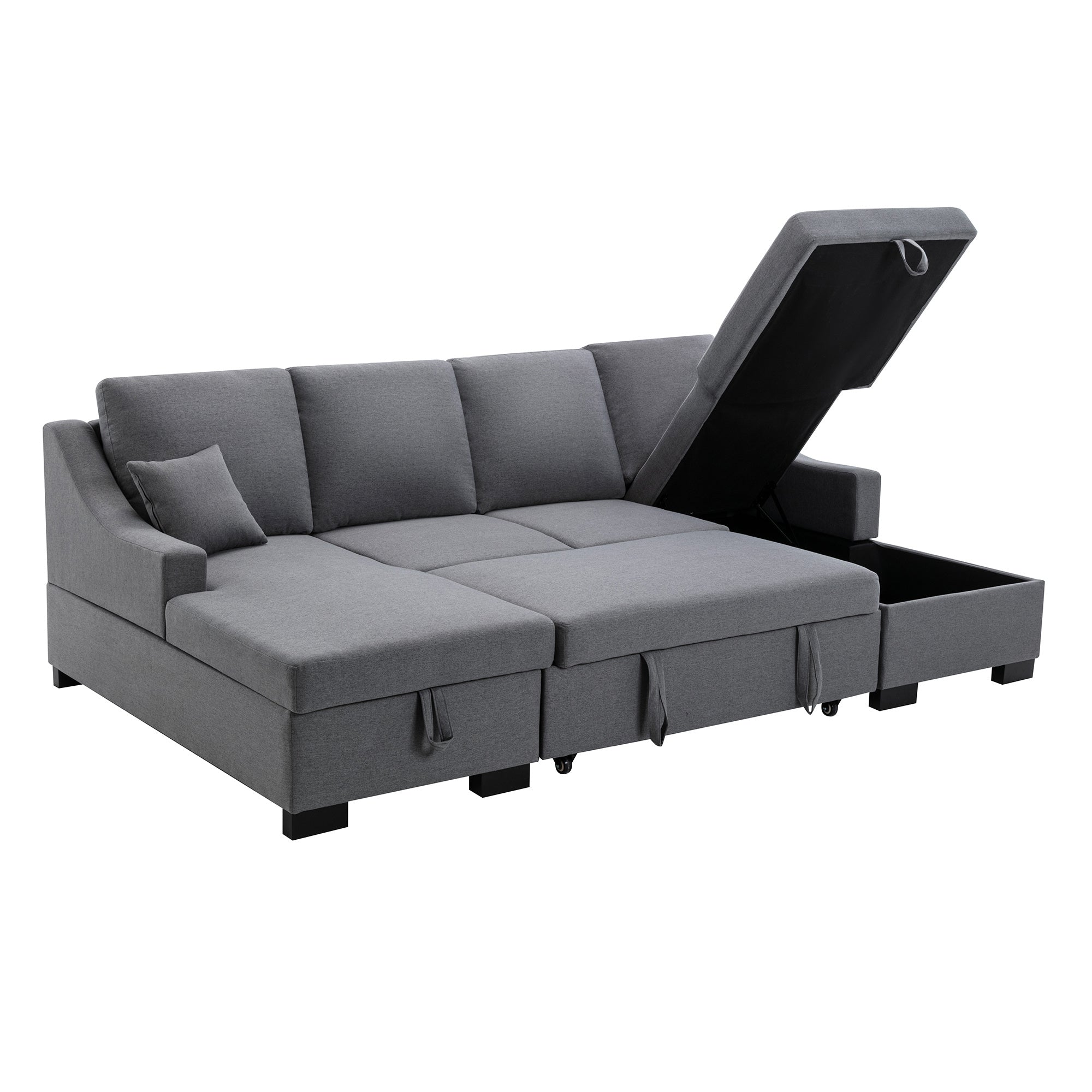 Upholstery Sleeper Sectional Sofa with Double Storage Spaces; 2 Tossing Cushions