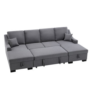 Upholstery Sleeper Sectional Sofa with Double Storage Spaces 2 Tossing Cushions - Grey