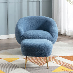 Modern Comfy Leisure Accent Chair Teddy Short Plush Particle Velvet Armchair with Ottoman for Living Room