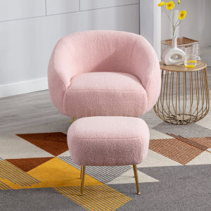 Modern Comfy Leisure Accent Chair Teddy Short Plush Particle Velvet Armchair with Ottoman for Living Room