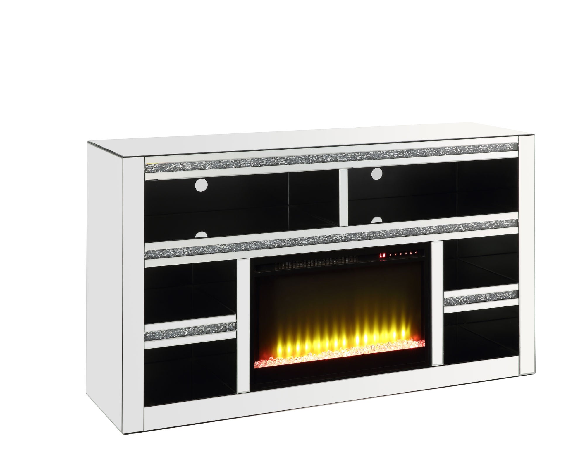 ACME Noralie TV Stand W/Fireplace Mirrored & Faux Diamonds LV00311