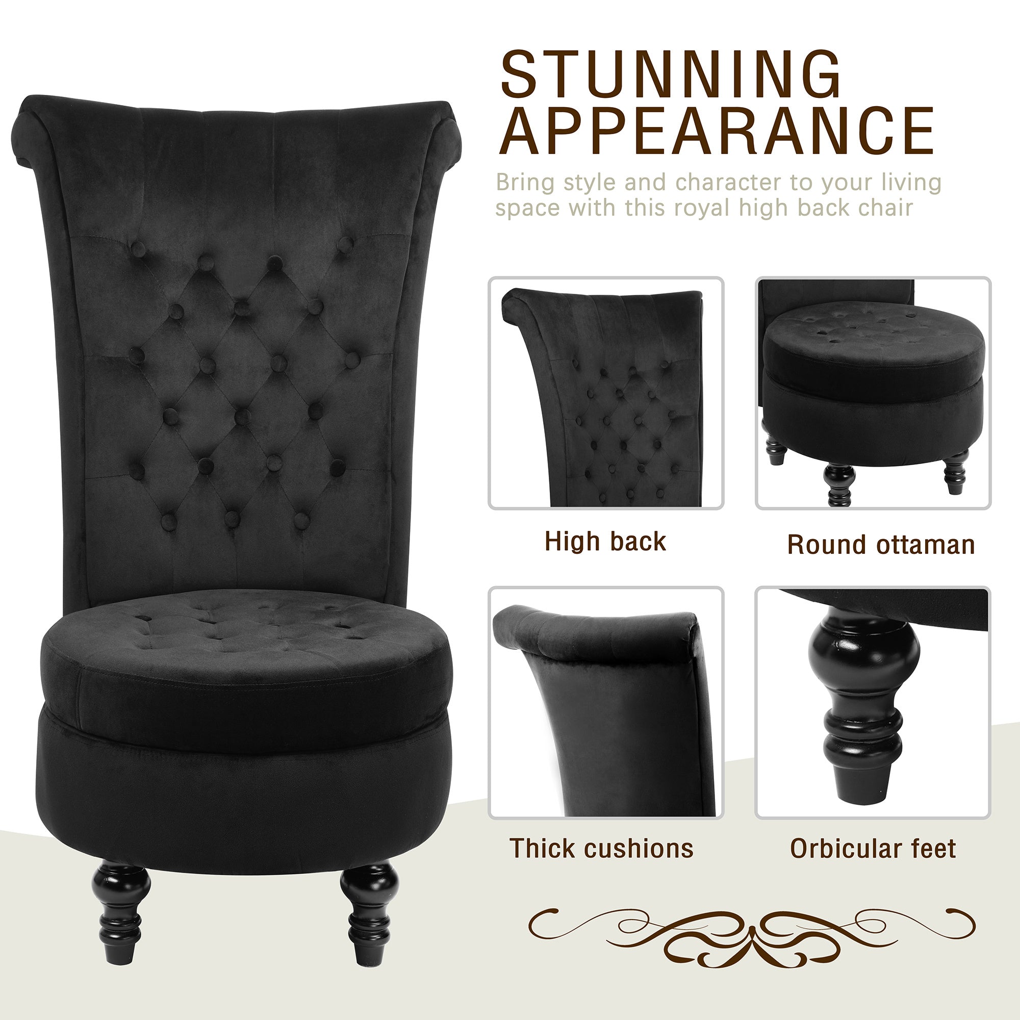 Royal Velvet High Back Armless Chair