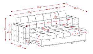 Sectional Sofa with Pulled Out Bed 2 Seats Sofa and Reversible Chaise with Storage