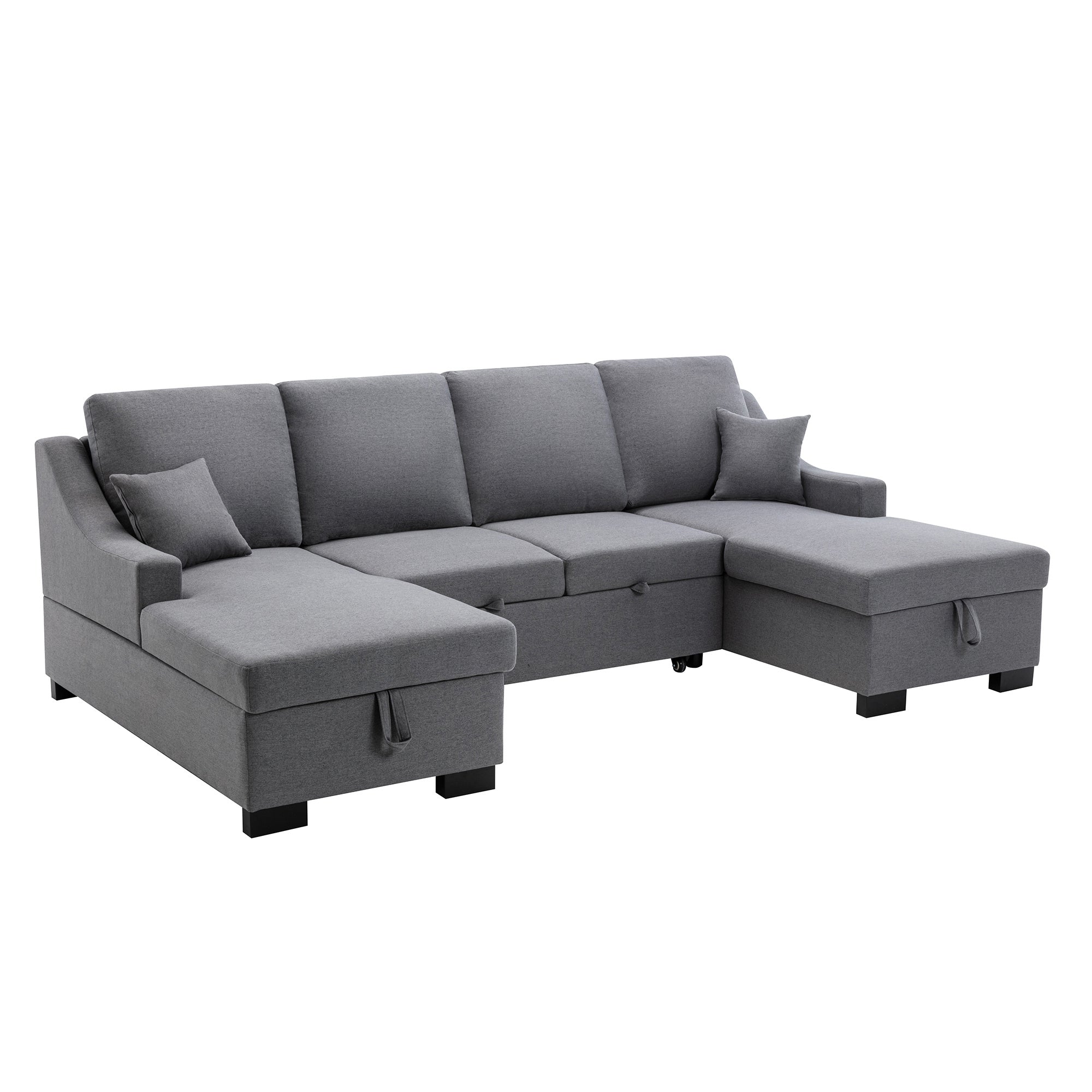 Upholstery Sleeper Sectional Sofa with Double Storage Spaces; 2 Tossing Cushions