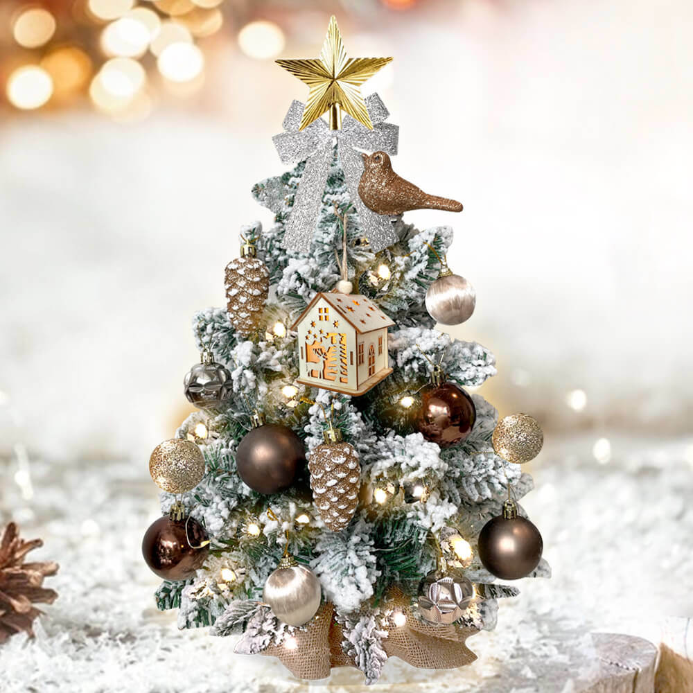 2ft Tabletop Christmas Tree with Light Christmas Decoration with Flocked Snow