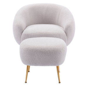 Modern Comfy Leisure Accent Chair Teddy Short Plush Particle Velvet Armchair with Ottoman for Living Room