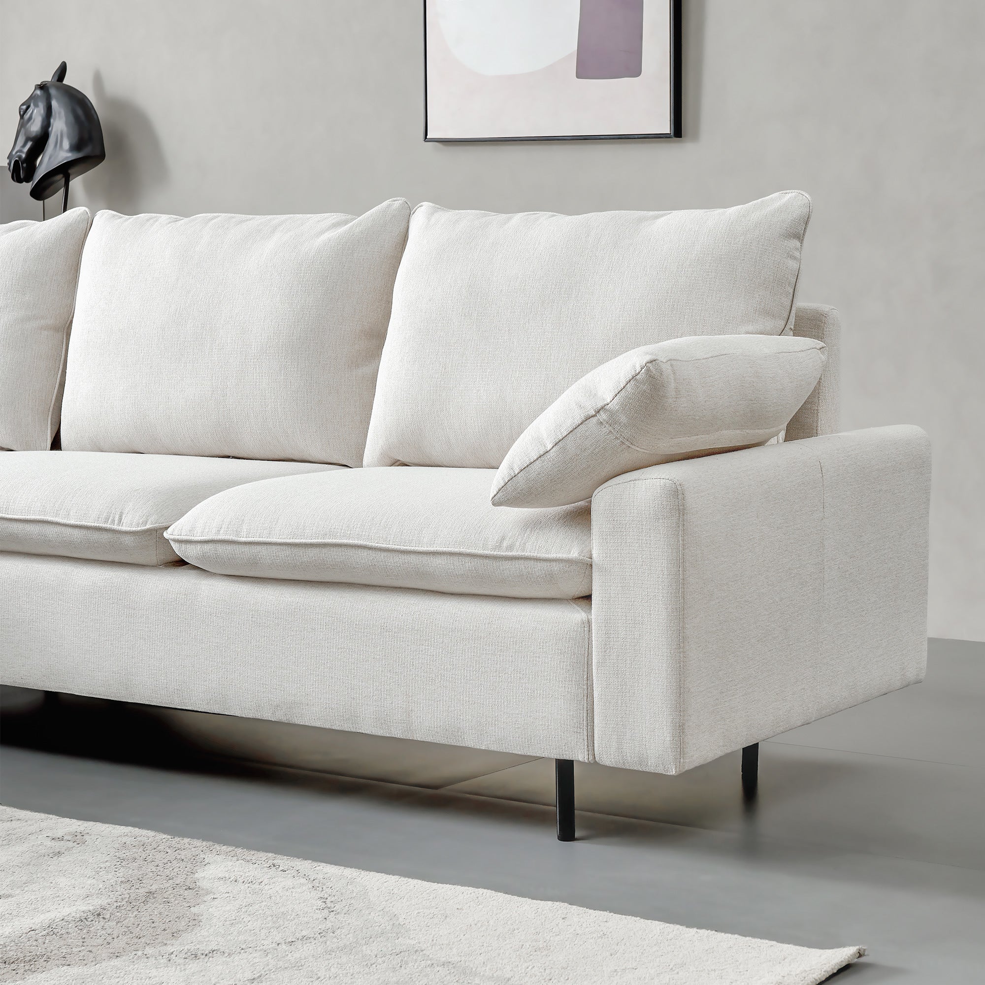 L-Shaped Linen Sectional Sofa With Left Chaise - Beige