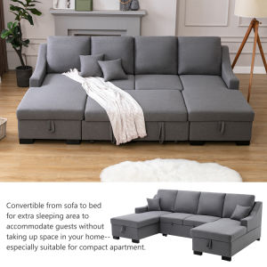 Upholstery Sleeper Sectional Sofa with Double Storage Spaces 2 Tossing Cushions - Grey