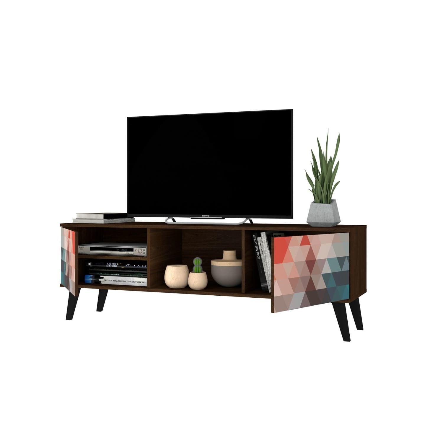 Manhattan Comfort Doyers 53.15 Mid-Century Modern TV Stand in Multi Color Red and Blue