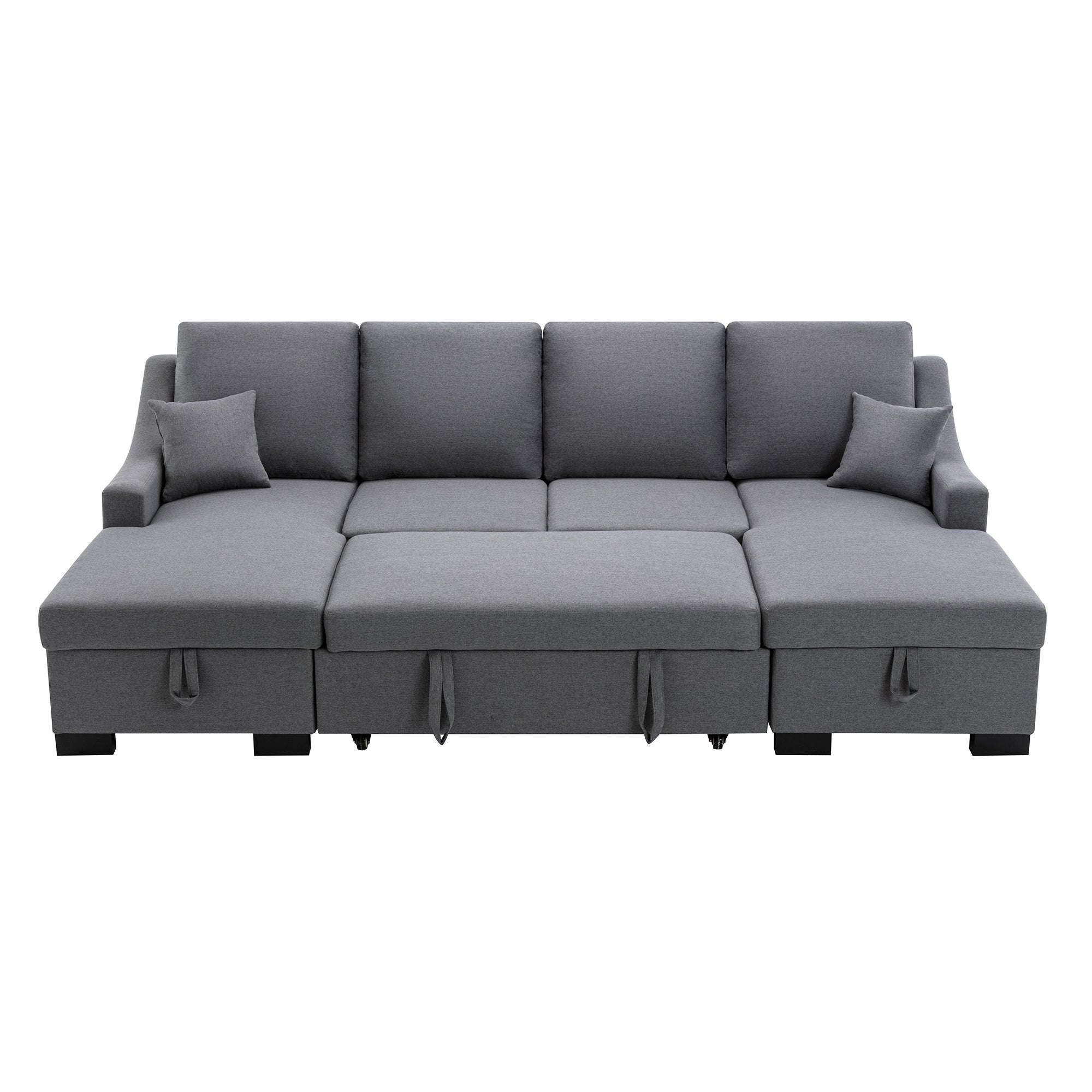 Upholstery Sleeper Sectional Sofa with Double Storage Spaces; 2 Tossing Cushions