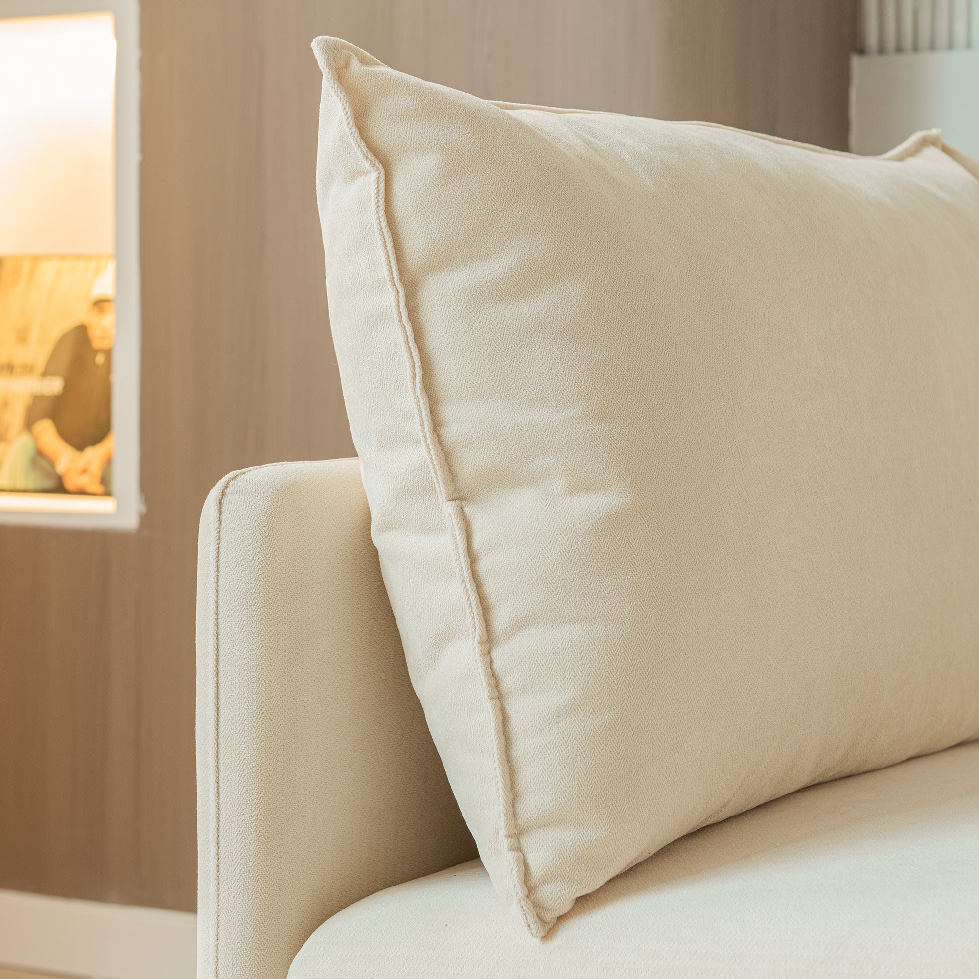 Modular L-shaped Corner sofa ; Left Hand Facing Sectional Couch; Beige Cotton Linen-90.9''