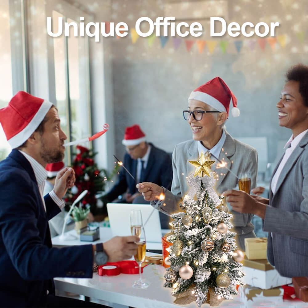 2ft Tabletop Christmas Tree with Light Christmas Decoration with Flocked Snow