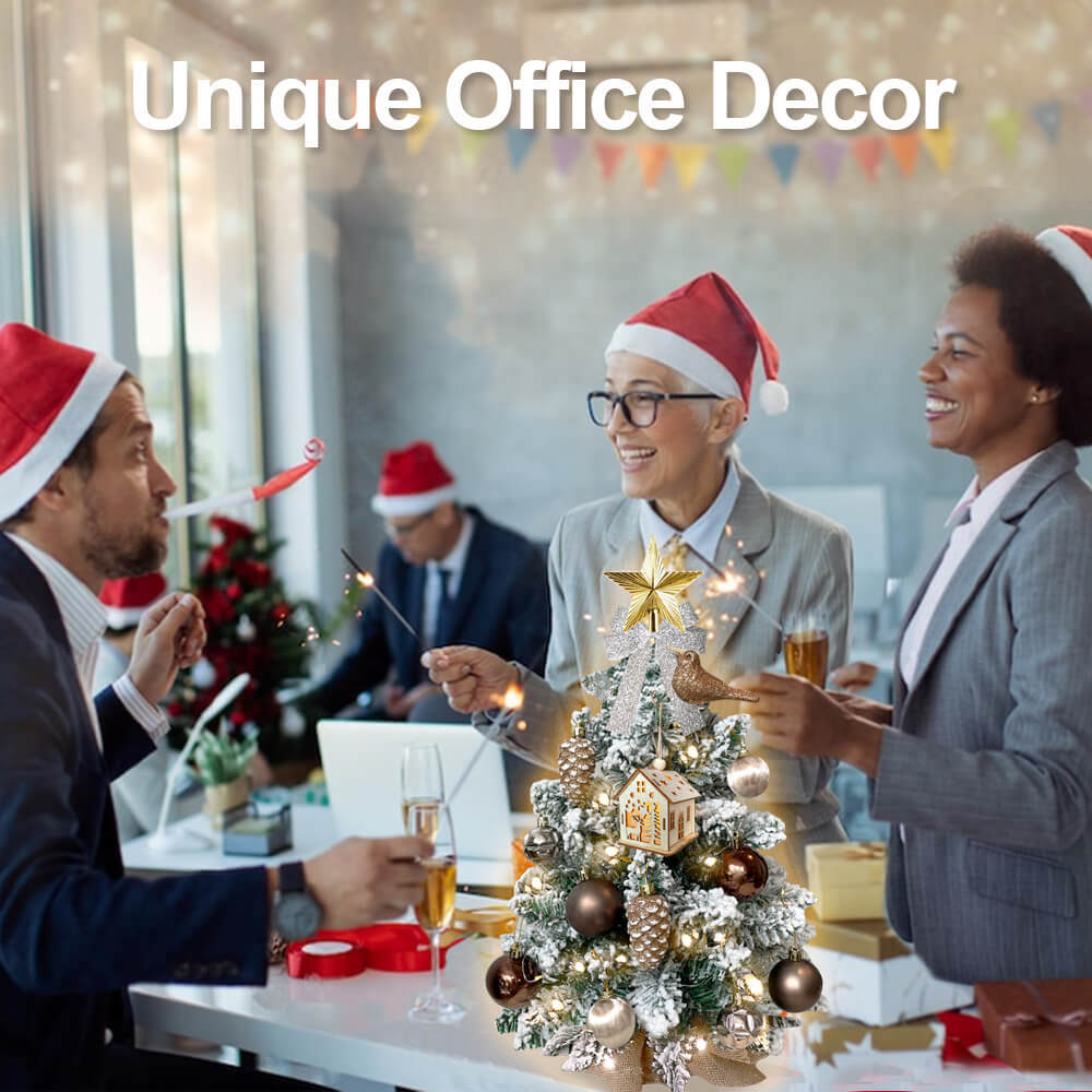 2ft Tabletop Christmas Tree with Light Christmas Decoration with Flocked Snow