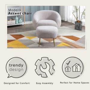 Modern Comfy Leisure Accent Chair Teddy Short Plush Particle Velvet Armchair with Ottoman for Living Room