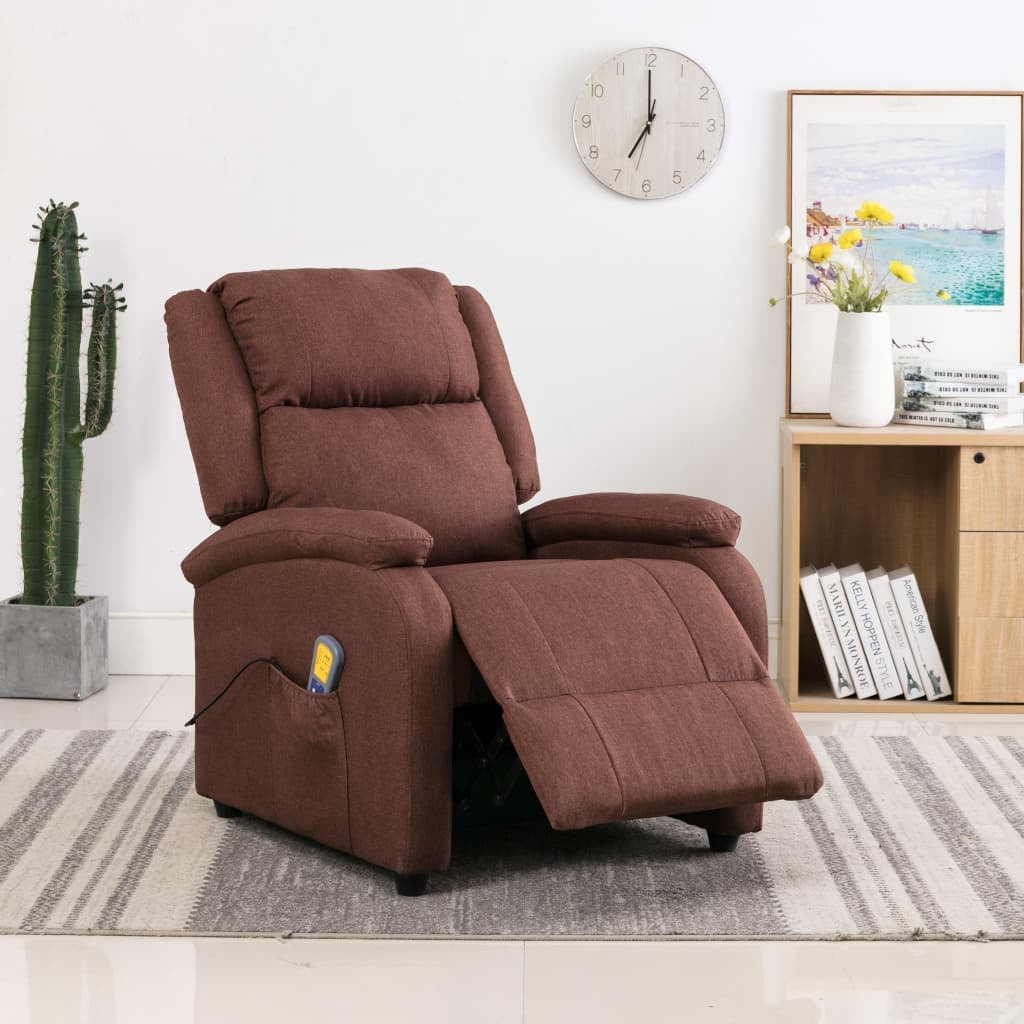 Massage Recliner Brown Fabric