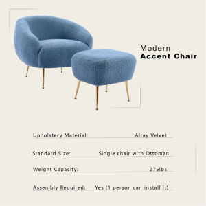 Modern Comfy Leisure Accent Chair Teddy Short Plush Particle Velvet Armchair with Ottoman for Living Room